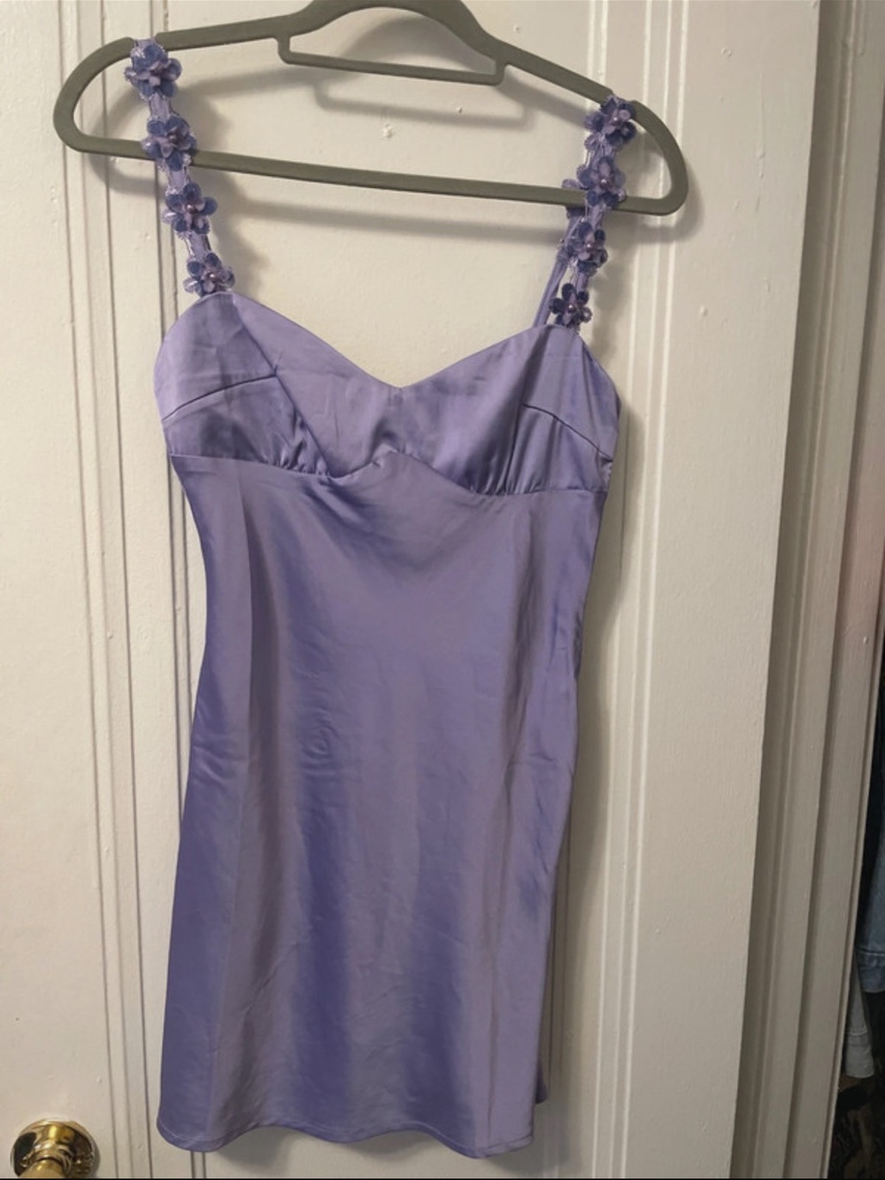 Beginning Boutique Lavender Floral Strap Satin Slip Dress